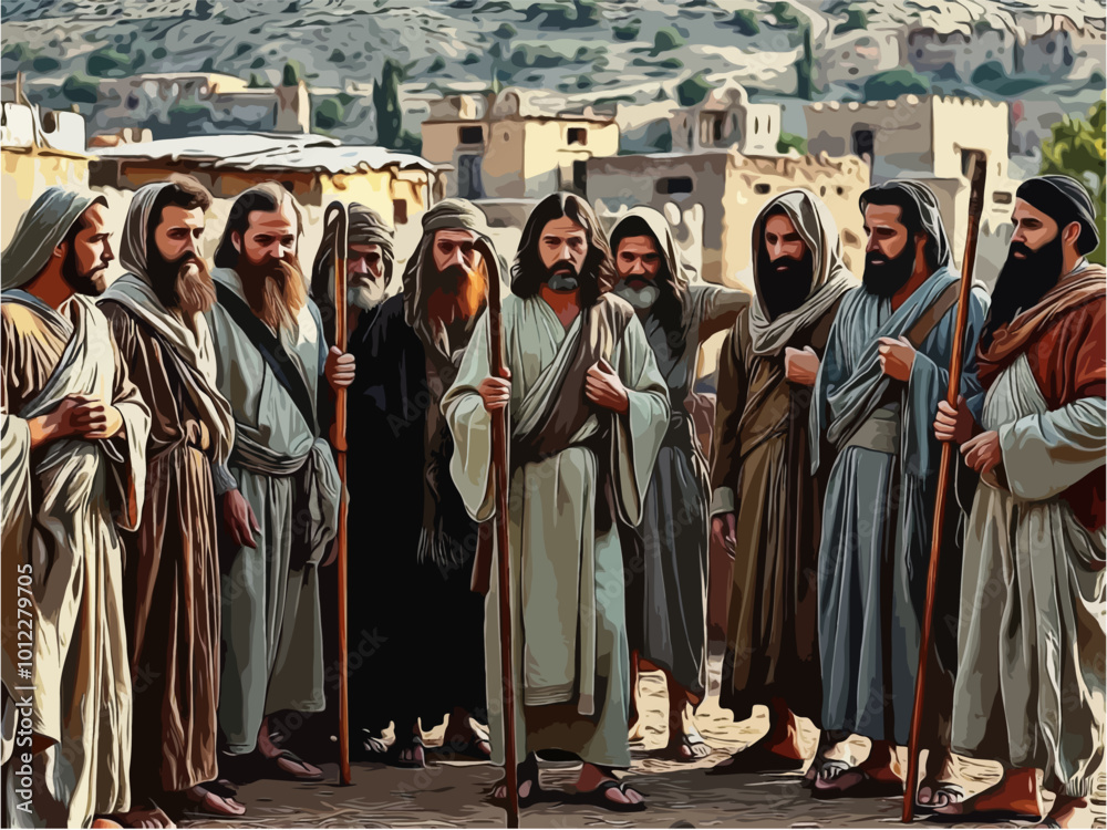 Naklejka premium Gospel Images from the Bible NT - Jesus sends out the 12 disciples
