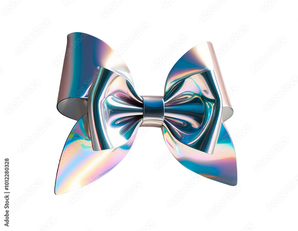 3D chrome element in Y2K style, isolated background, liquid holographic metal. Shiny bow with a rainbow effect made of silver material. 3D chrome element in Y2K style, isolated background, liquid holographic metal. Shiny bow with a rainbow effect made of silver material.