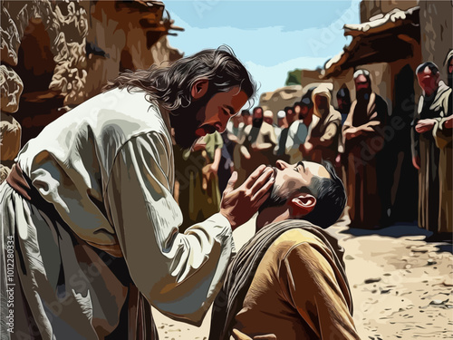 Gospel Images from the Bible NT - Jesus heals a deaf and mute man