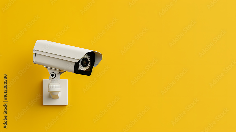 Contemporary Security Camera on Yellow Wall | Modern Surveillance Technology with Bold and Minimalist Design Contemporary Security Camera on Yellow Wall | Modern Surveillance Technology with Bold and Minimalist Design