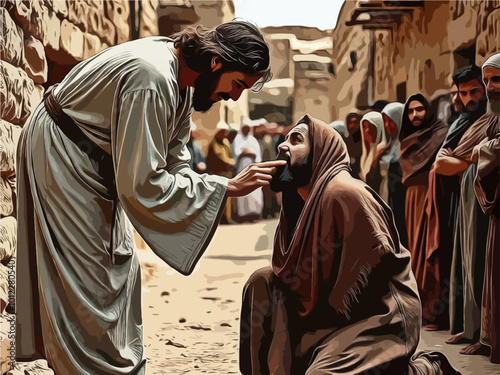 Gospel Images from the Bible NT - Jesus heals a deaf and mute man