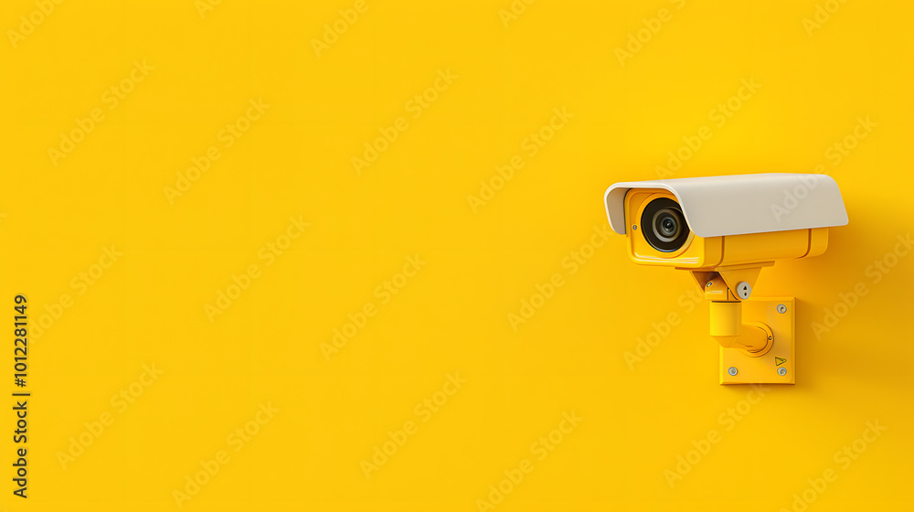 Contemporary Security Camera on Yellow Wall | Modern Surveillance Technology with Bold and Minimalist Design Contemporary Security Camera on Yellow Wall | Modern Surveillance Technology with Bold and Minimalist Design