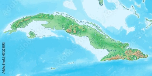 Photography Blank physical topographic map of Cuba