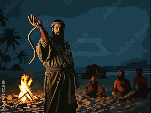 Gospel Images from the Bible NT - Mirracle of Paul being bitten by a viper on Malta