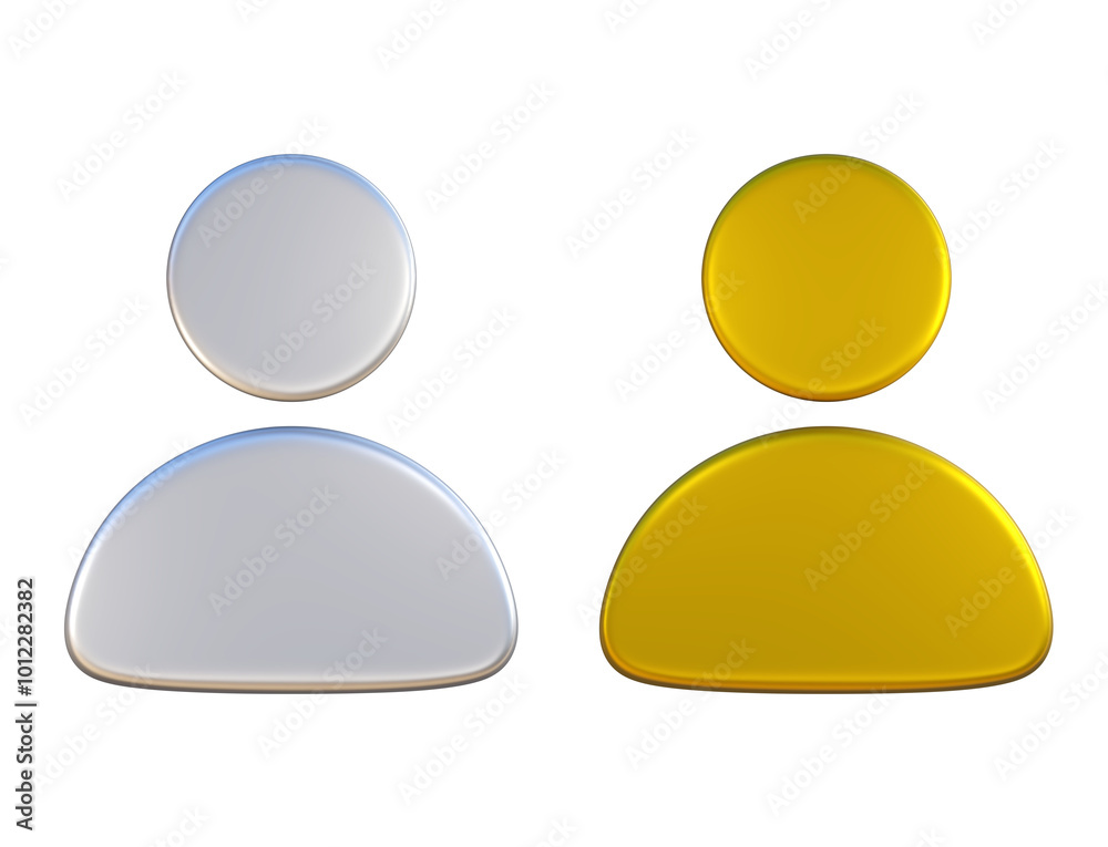 3d silver and gold human profile icon. Social avatar for online communication and work. 3d silver and gold human profile icon. Social avatar for online communication and work.
