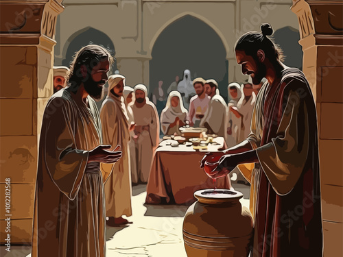 Gospel Images from the Bible NT - Jesus turns water into wine at a wedding in