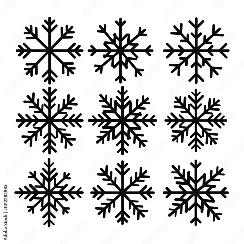 Snowflake icons. Snowflake symbols. Snow icon. Vector illustrator Snowflake icons. Snowflake symbols. Snow icon. Vector illustrator