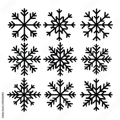 Snowflake icons. Snowflake symbols. Snow icon. Vector illustrator