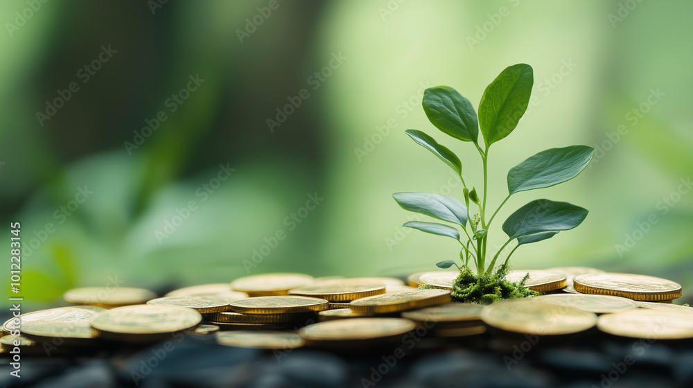 coins and green plant coins and green plant
