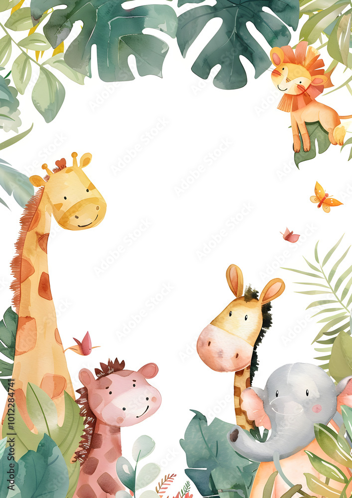 Fototapeta premium Cute animal frame border