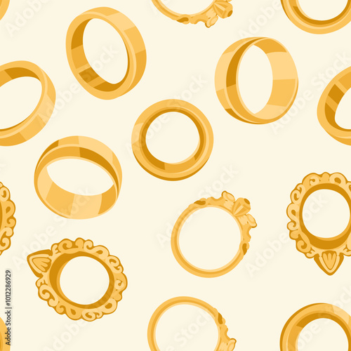 Vector seamless pattern with golden rings ion light background