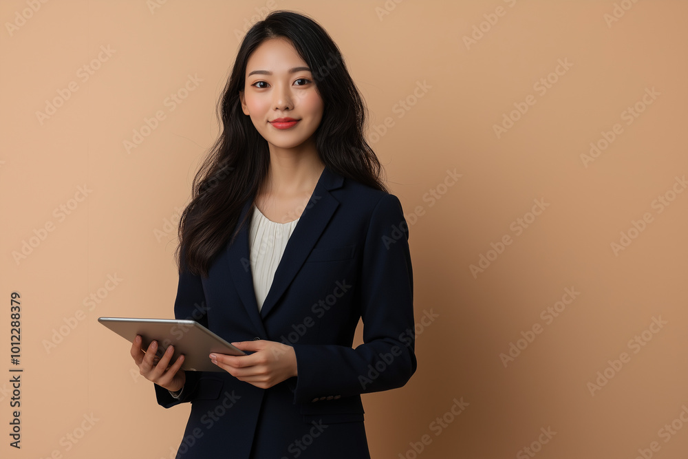 This image of a young Asian businesswoman exudes professionalism and success, perfect for websites and marketing materials targeting a corporate audience. This image of a young Asian businesswoman exudes professionalism and success, perfect for websites and marketing materials targeting a corporate audience.