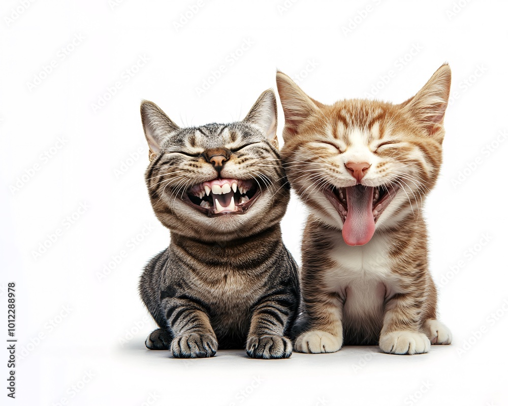 Fototapeta premium Two happy cats enjoying a moment together: A joyful display of friendship and fun