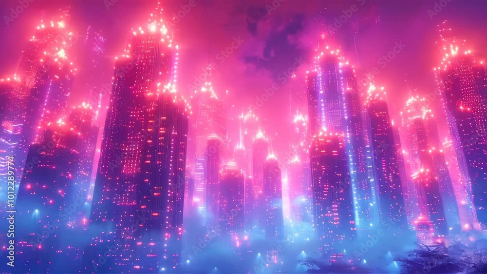 Futuristic city at night with road and lights Futuristic city at night with road and lights