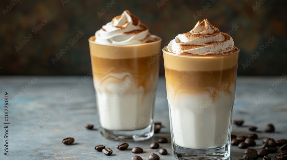 Dalgona Coffee. Smooth and creamy iced whipped drink with coffee and milk foam generative ai Dalgona Coffee. Smooth and creamy iced whipped drink with coffee and milk foam generative ai
