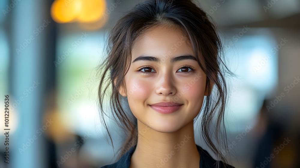 Young woman with a warm smile and beautiful brown eyes looking directly at the camera. Young woman with a warm smile and beautiful brown eyes looking directly at the camera.