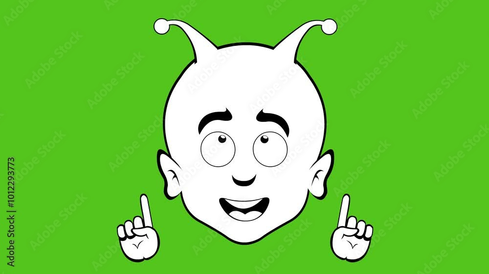video drawing animation emoji face character alien, extraterrestrial or ...