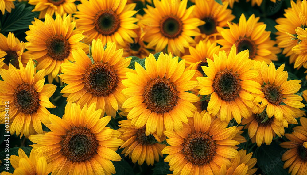 Close-up sunflowers background. Wallpaper for screen