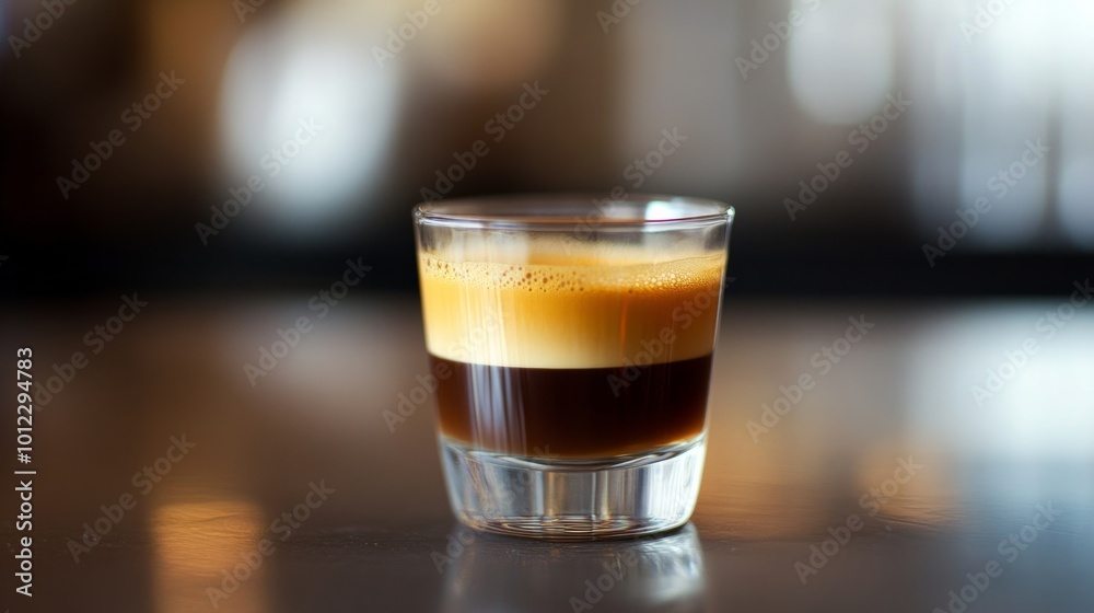 Espresso shot with a layer of crema, in a small transparent cup, minimalist coffee setup generative ai Espresso shot with a layer of crema, in a small transparent cup, minimalist coffee setup generative ai
