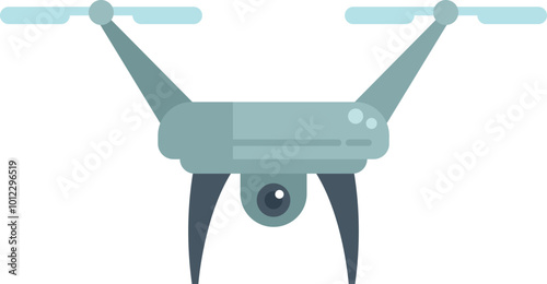 Modern blue drone flying and recording with camera, flat design icon