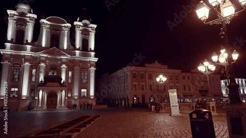 Piata Unirii, Timisoara, night, city, architecture, Romania, europe, building, history, cityscape, evening, church, cathedral, lightoject