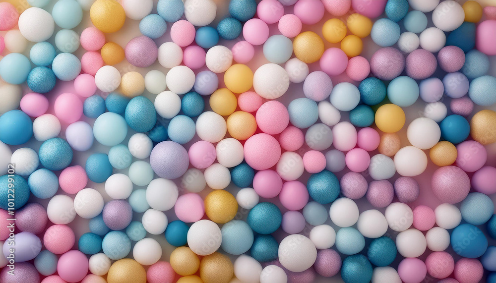 Many bright random pastel colored soft balls background. Colorful balls background for kids zone or children's playroom. Top view of huge pile of colorful balls in different sizes. Vector illustration Many bright random pastel colored soft balls background. Colorful balls background for kids zone or children's playroom. Top view of huge pile of colorful balls in different sizes. Vector illustration