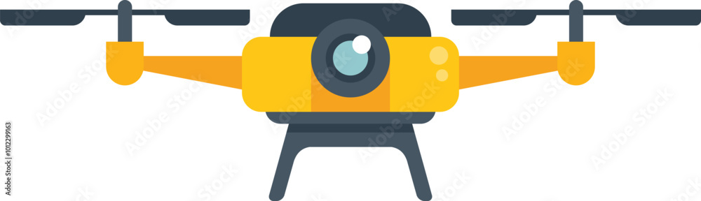 Yellow drone with camera is hovering, ready to take photos or videos Yellow drone with camera is hovering, ready to take photos or videos