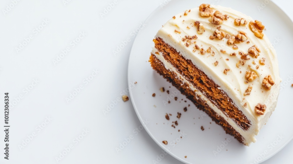 Gluten-free carrot cake with cashew frosting, white background. generative ai Gluten-free carrot cake with cashew frosting, white background. generative ai