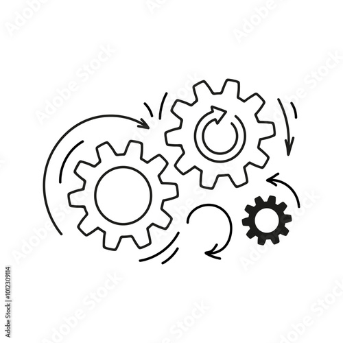 Gear wheel doodle. Hand drawn cogwheel mechanism. Technology concept planning, business goal
