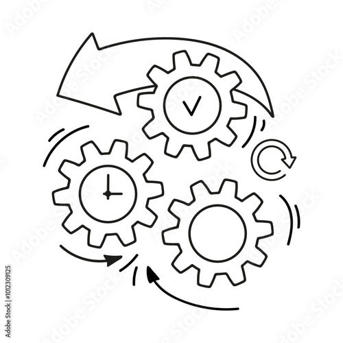 Gear wheel doodle. Hand drawn cogwheel mechanism. Technology concept planning, business goal