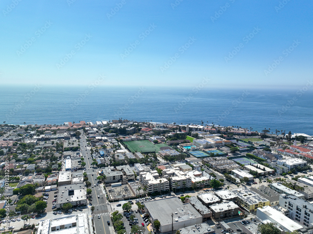 Obraz premium Aerial view over La Jolla with big villas and ocean in the background, San Diego, California, USA