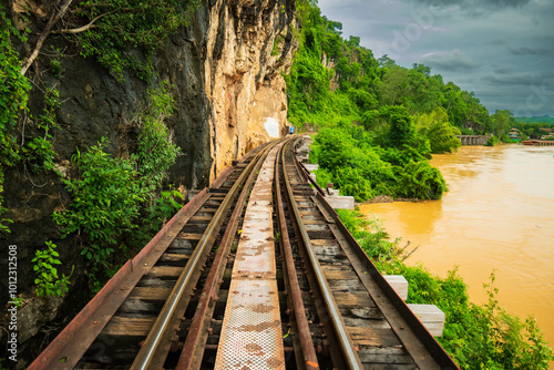 World war II historic railway or Death Railway Tham Krasae station at Kanchanaburi, Thailand photo