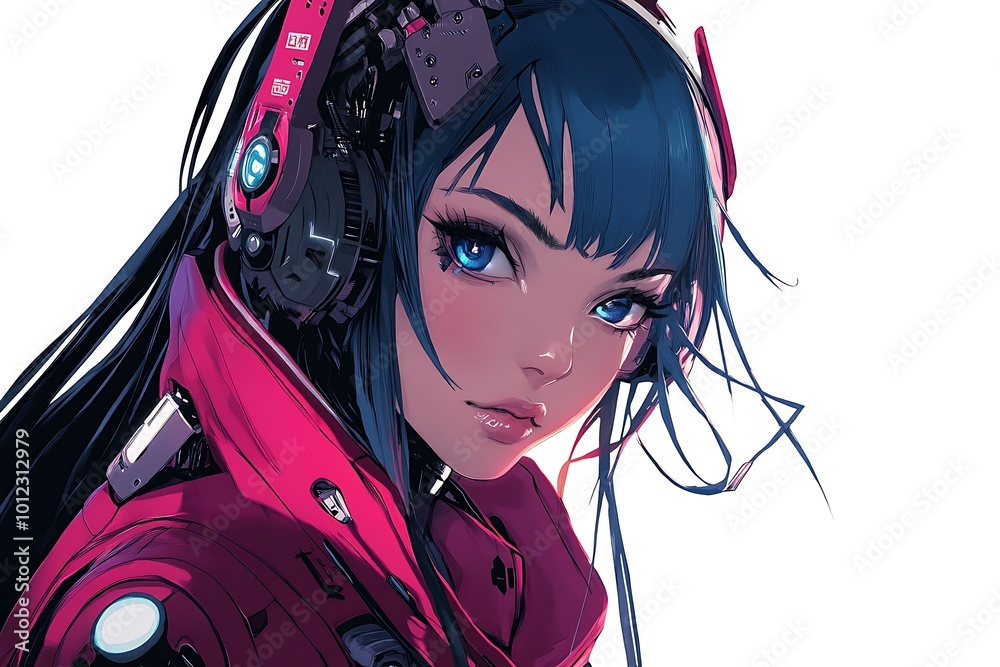Anime Girl with Blue Hair and Headphones Anime Girl with Blue Hair and Headphones