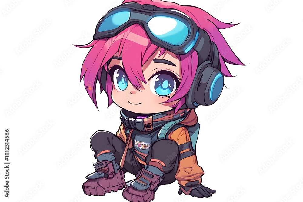 Cute Chibi Character with Pink Hair and Goggles Cute Chibi Character with Pink Hair and Goggles