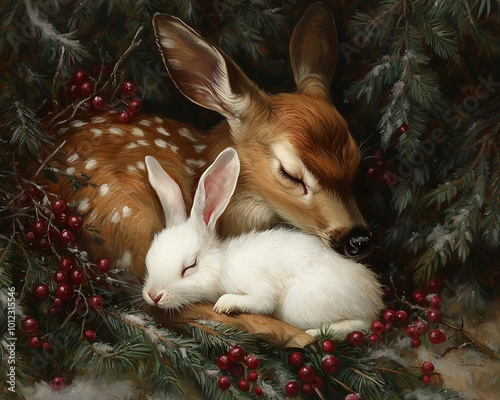 rabbit in the christmas tree