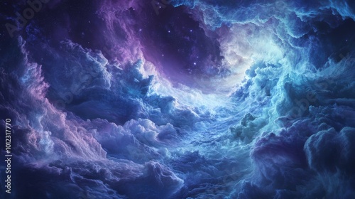 Wallpaper Mural Abstract swirling blue and purple clouds with stars in the night sky. Torontodigital.ca