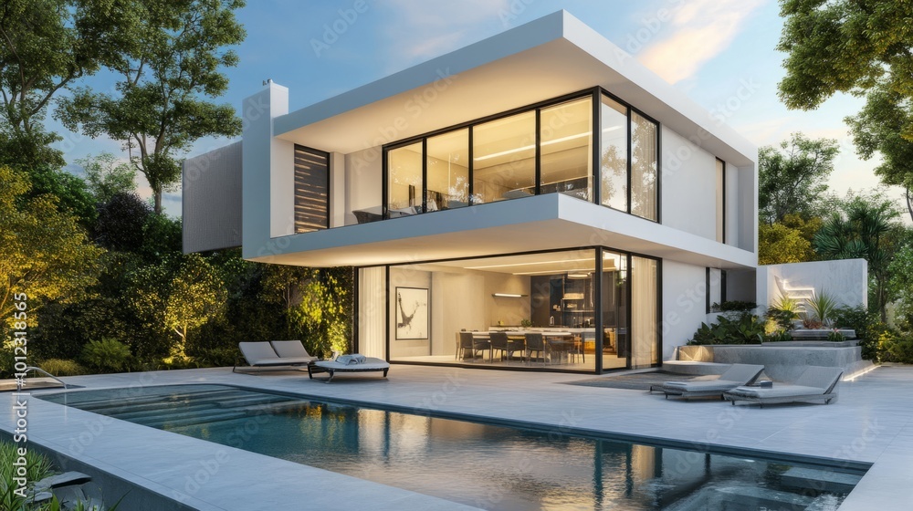 Luxury modern home with pool, garden, and sleek architectural design. generative ai Luxury modern home with pool, garden, and sleek architectural design. generative ai