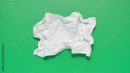 Stop motion animation of crumpled paper on a green background