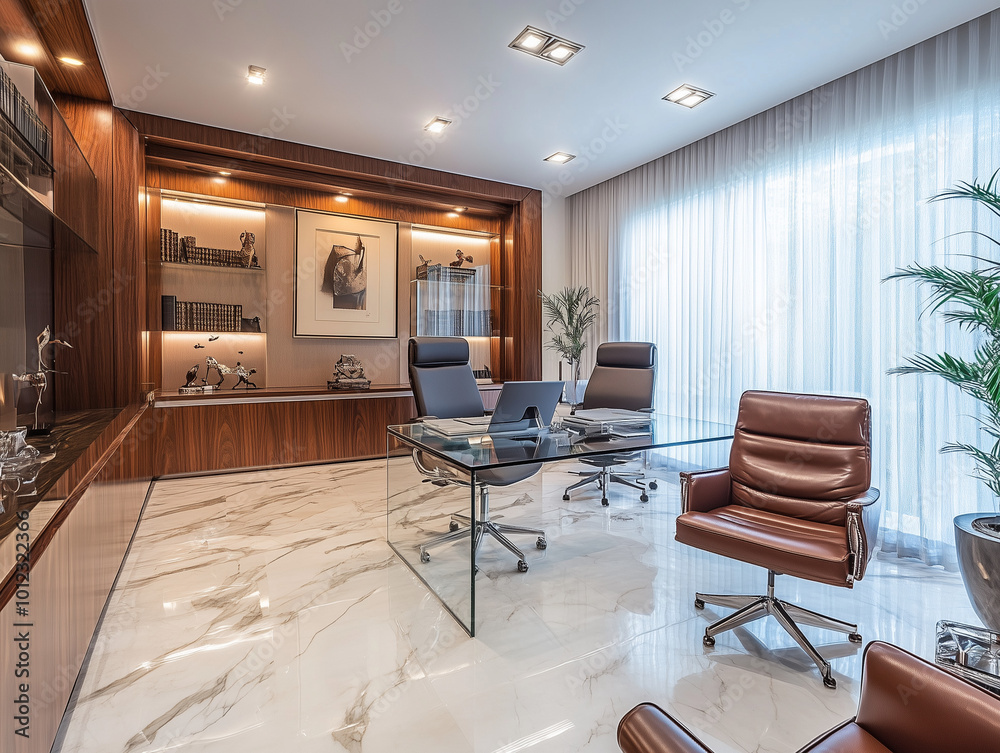 Opulence in Study: Modern Room with Marble Floors and High-end Decor Opulence in Study: Modern Room with Marble Floors and High-end Decor