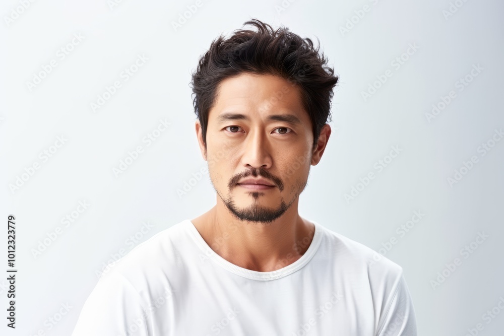 Portrait of a handsome asian man in white t-shirt