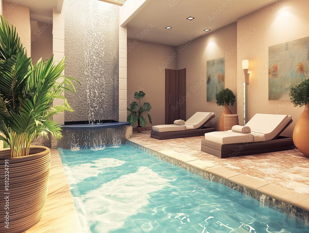 custom made wallpaper toronto digitalEnhanced Beauty Treatment: A Luxury Cosmetology Clinic with Intricate Water Features