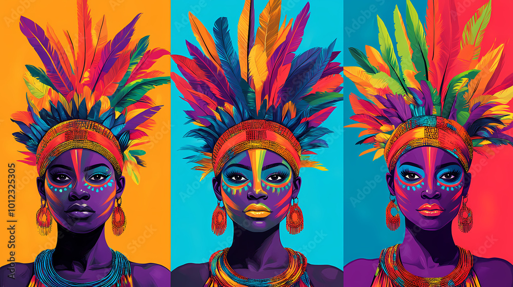 Three powerful portraits of tribal women adorned with vibrant exotic ...