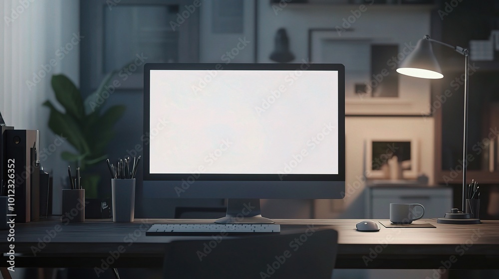Modern Workspace with Blank Monitor and Stylish Decor Modern Workspace with Blank Monitor and Stylish Decor