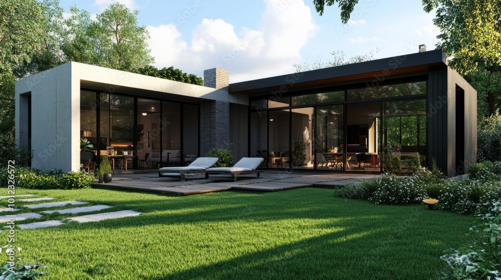 Modern architecture with outdoor patio and garden generative ai Modern architecture with outdoor patio and garden generative ai