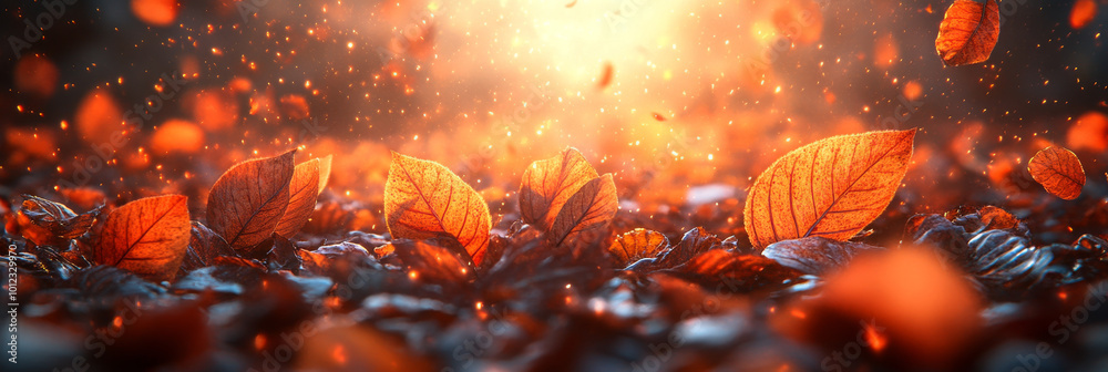 Autumn leaves fall in a warm glow. Autumn leaves fall in a warm glow.