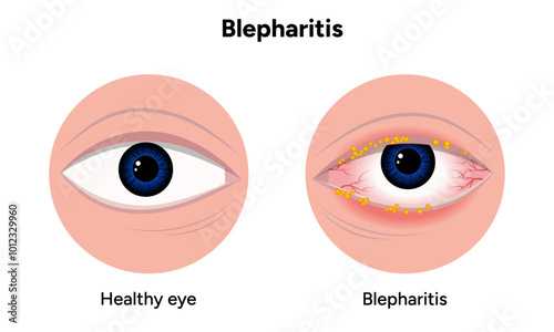 Blepharitis eye disease. Ophthalmology Inflamed sick human eye and healthy eye