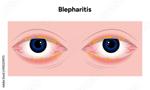 Blepharitis eye disease. Ophthalmology Inflamed sick human eye
