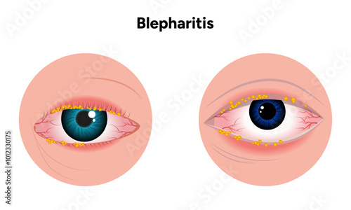 Blepharitis eye disease. Ophthalmology Inflamed sick human eye