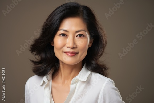 Portrait of a beautiful asian businesswoman in white shirt.