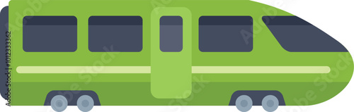 Green modern high speed train approaching station platform, side view, flat design vector illustration